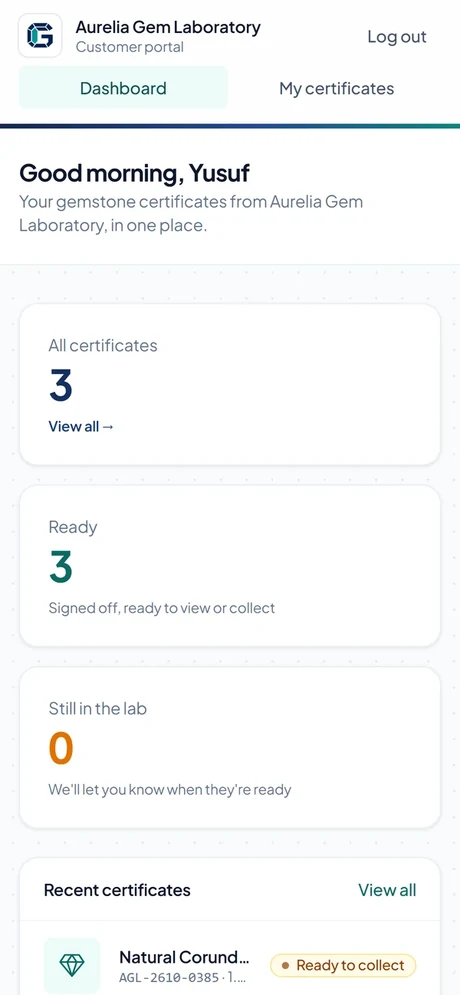 GemCertX on mobile — built by FIDHAPS