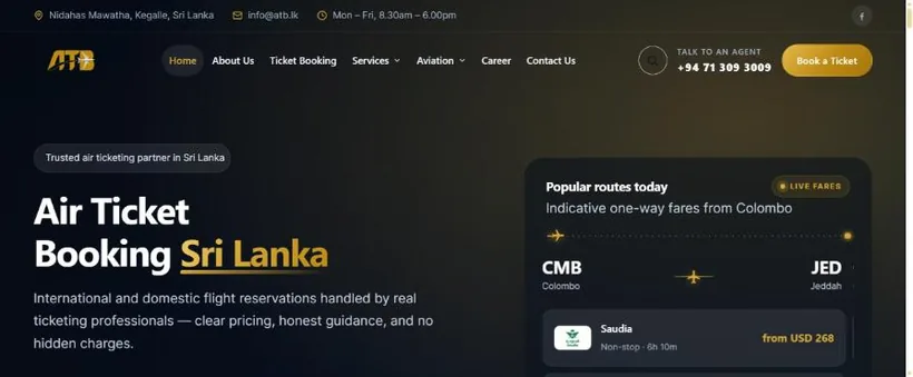 Air Ticket Booking website screenshot